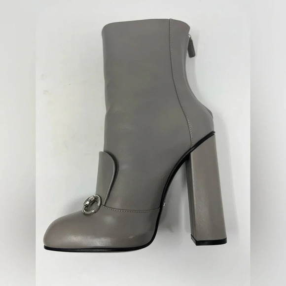 Gucci Leather Twiggy Horse-bit mid calf Boot high heel storm Grey size 37.5 - Picture 10 of 12